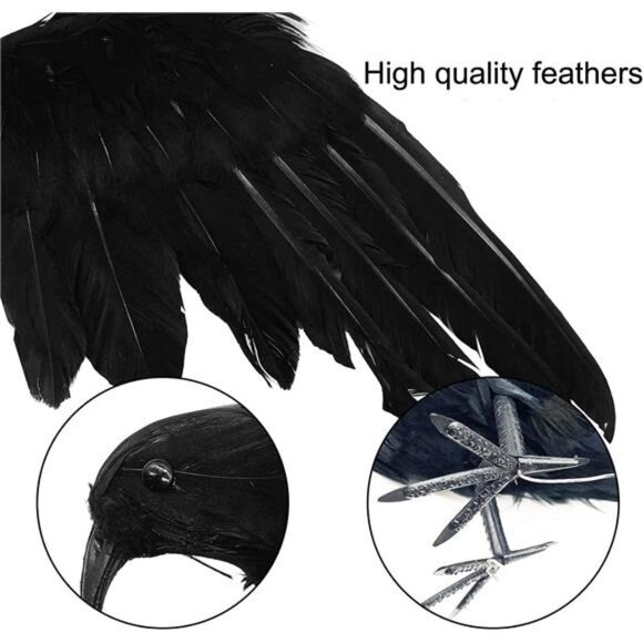 12 Pieces Feathered Black Crows - Realistic Handmade Ravens for Halloween Decor - Picture 3 of 8